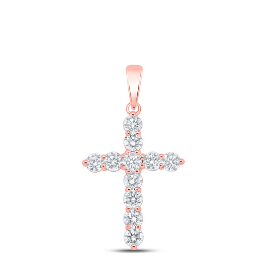 1.48 Ctw Natural Diamond Tennis One Row Cross Pendant in 10k Rose Gold