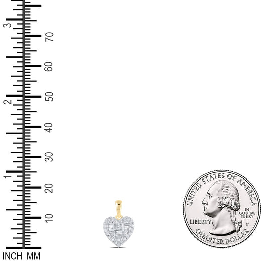 0.38 Ctw Natural Diamond Bagguett Center Heart Pendant in 10k Yellow Gold