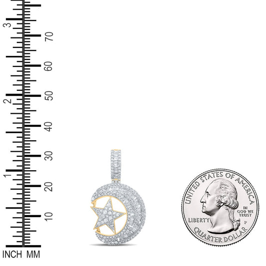 3.62 Ctw Natural Diamond Star Moon Hiphop Pendant in 10k Yellow Gold