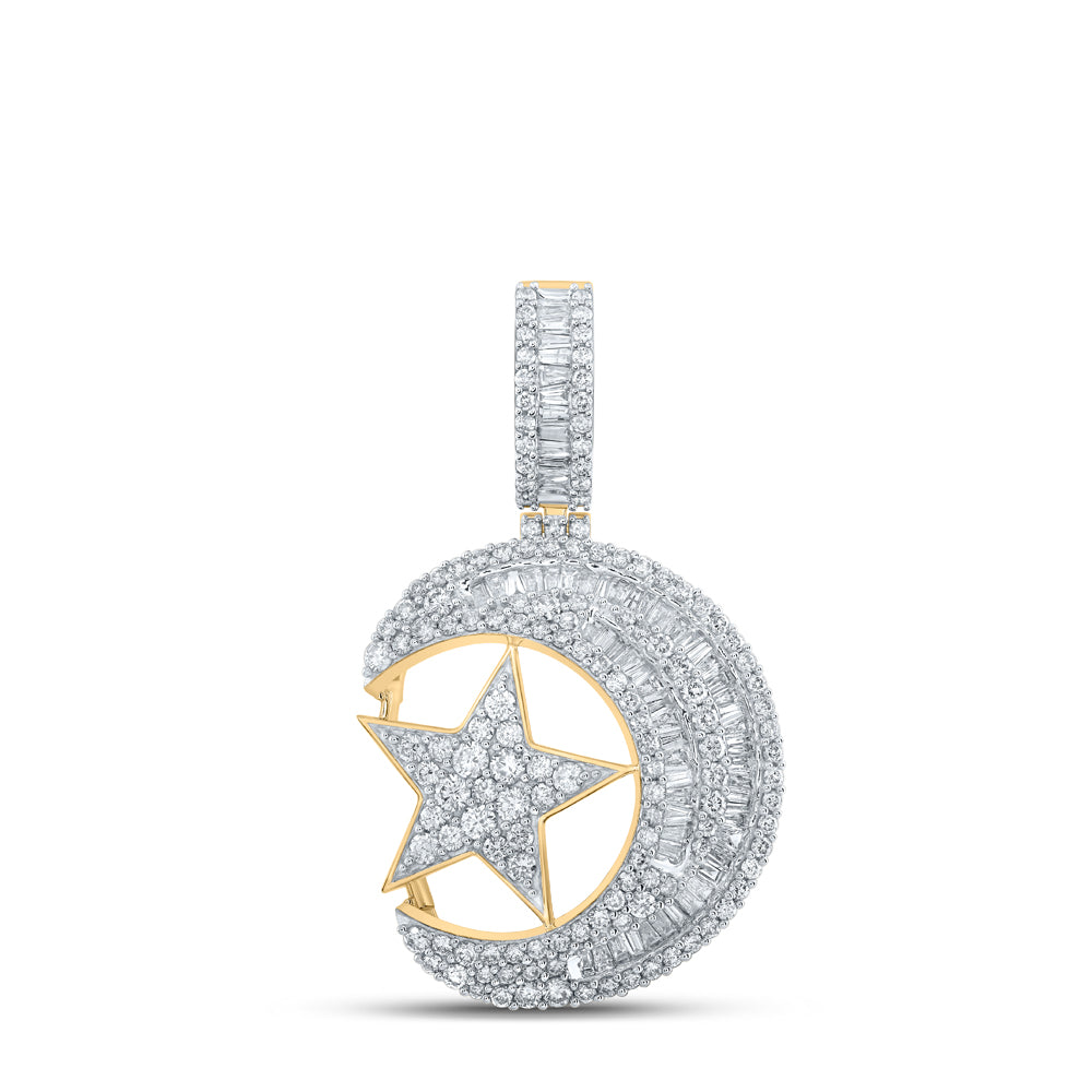 3.62 Ctw Natural Diamond Star Moon Hiphop Pendant in 10k Yellow Gold
