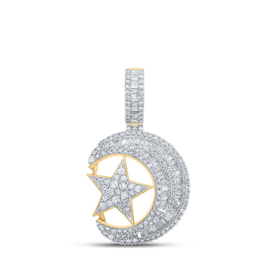 3.62 Ctw Natural Diamond Star Moon Hiphop Pendant in 10k Yellow Gold