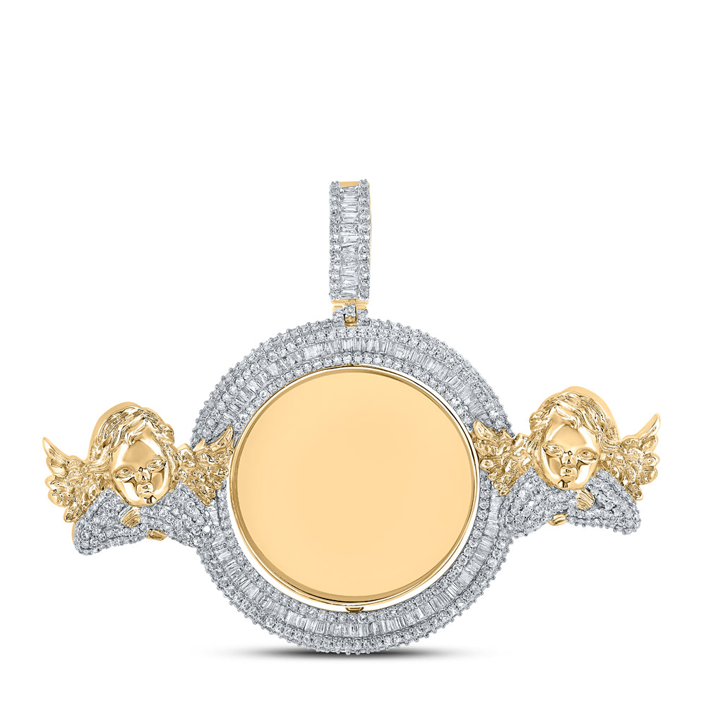 5.85 Ctw Natural Diamond Memory Picture Frame Angel Pendant in 10k Yellow Gold