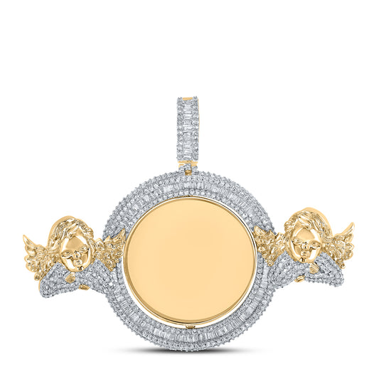 5.85 Ctw Natural Diamond Memory Picture Frame Angel Pendant in 10k Yellow Gold
