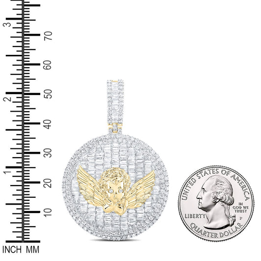 4.25 Ctw Natural Diamond Baby Angel Medallion Pendant in 10k Yellow Gold