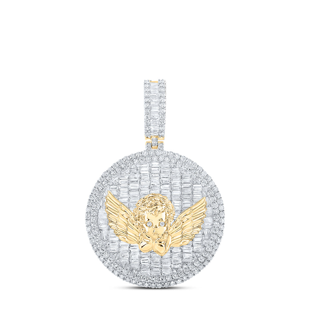 4.25 Ctw Natural Diamond Baby Angel Medallion Pendant in 10k Yellow Gold
