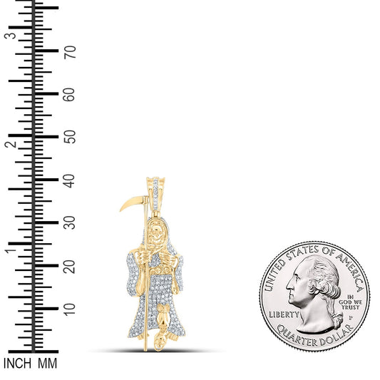 0.8 Ctw Natural Diamond Santa Muerte Grim Reaper Pendant in 10k Yellow Gold