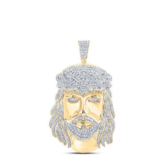 2.25 Ctw Natural Diamond Jesus Head Face Pendant in 10k Yellow Gold