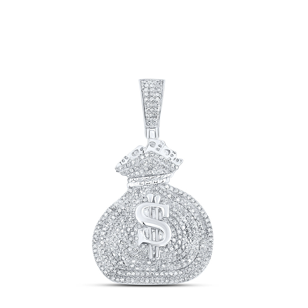 1.16 Ctw Natural Diamond Hiphop Money Bag Dollar Sign Pendant in Sterling Silver