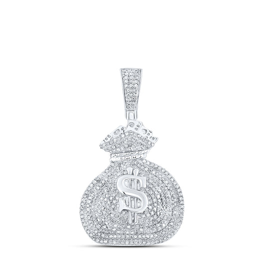1.16 Ctw Natural Diamond Hiphop Money Bag Dollar Sign Pendant in Sterling Silver