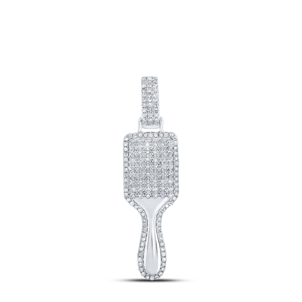0.42 Ctw Natural Diamond Hairbrush Barber Gift Pendant in Sterling Silver