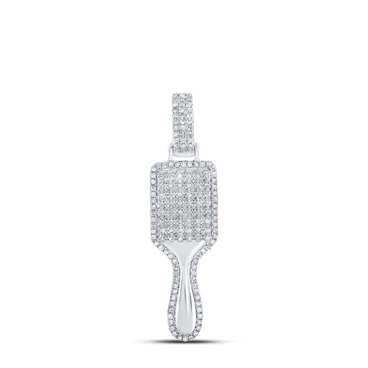 0.42 Ctw Natural Diamond Hairbrush Barber Gift Pendant in Sterling Silver