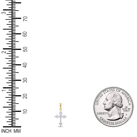 0.25 Ctw Natural Diamond Cross Religious Pendant in 10k Yellow Gold