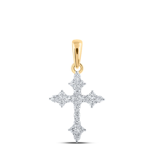 0.25 Ctw Natural Diamond Cross Religious Pendant in 10k Yellow Gold