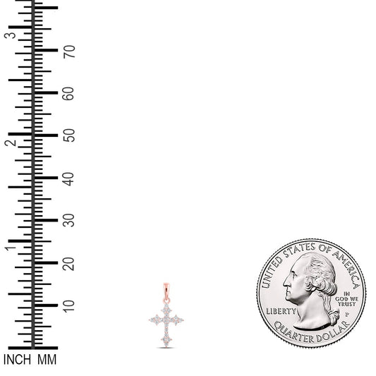 0.25 Ctw Natural Diamond Cross Religious Pendant in 10k Rose Gold