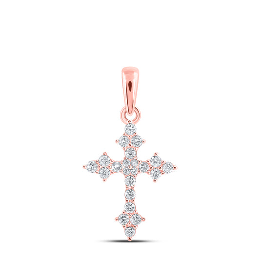 0.25 Ctw Natural Diamond Cross Religious Pendant in 10k Rose Gold
