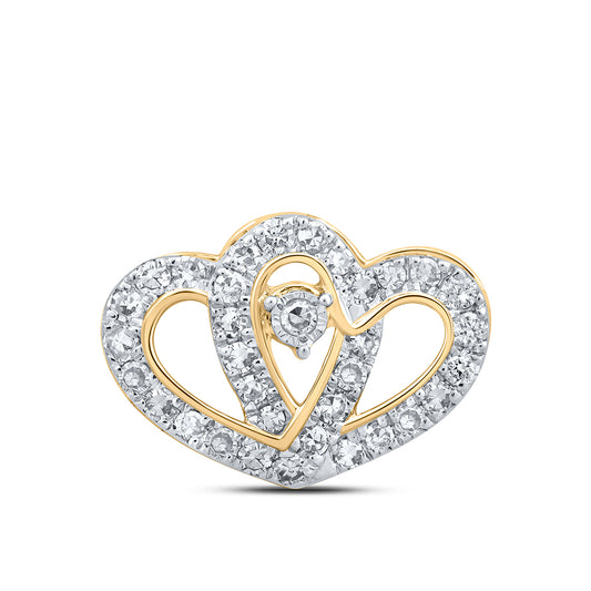 0.24 Ctw Natural Diamond Double Heart Pendant in 10k Yellow Gold