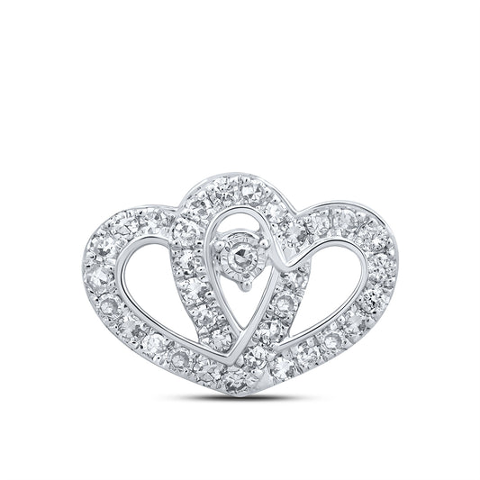 0.24 Ctw Natural Diamond Double Heart Pendant in 10k White Gold