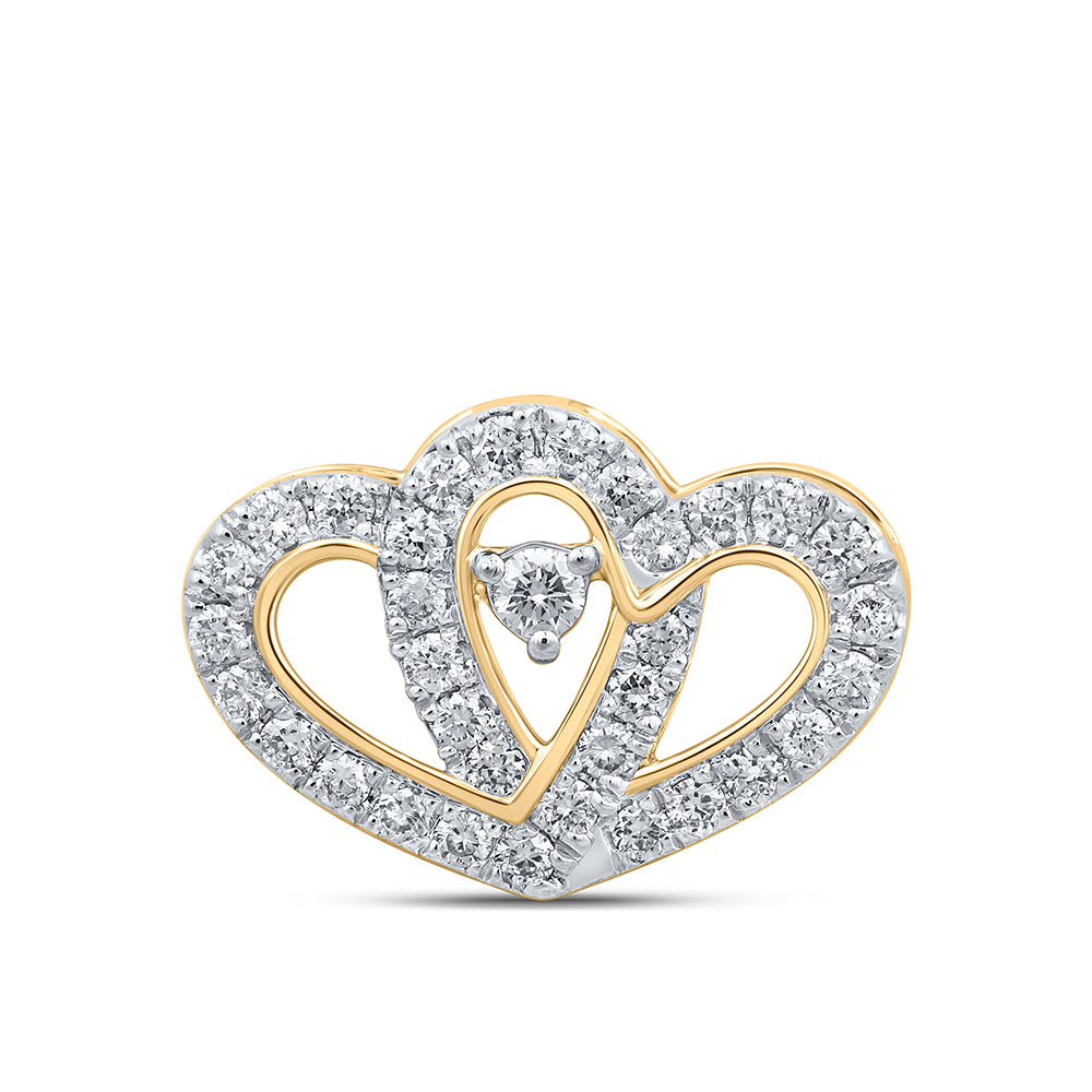 0.42 Ctw Natural Diamond Double Open Heart Pendant in 10k Yellow Gold