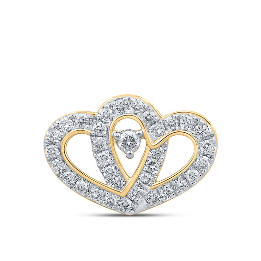 0.42 Ctw Natural Diamond Double Open Heart Pendant in 10k Yellow Gold