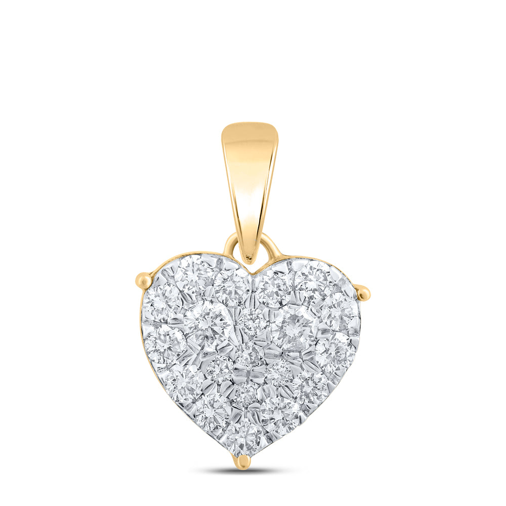 0.81 Ctw Natural Diamond Cluster Heart Pendant in 10k Yellow Gold