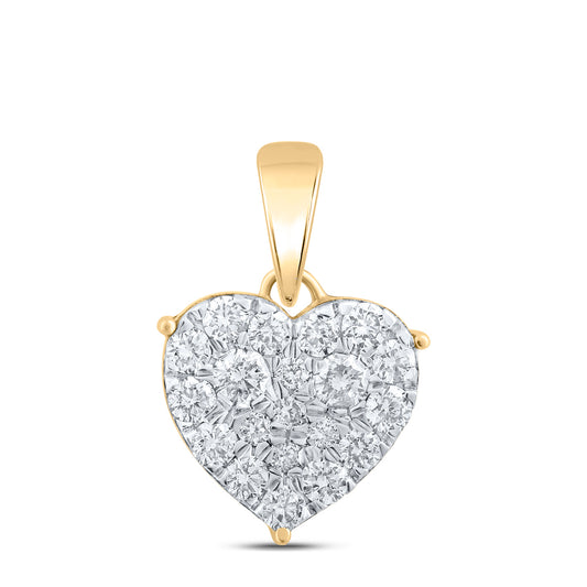 0.81 Ctw Natural Diamond Cluster Heart Pendant in 10k Yellow Gold