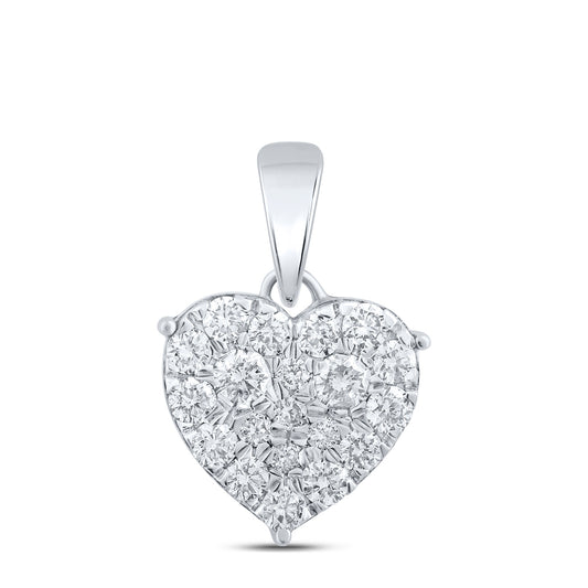 0.8 Ctw Natural Diamond Cluster Heart Pendant in 10k White Gold