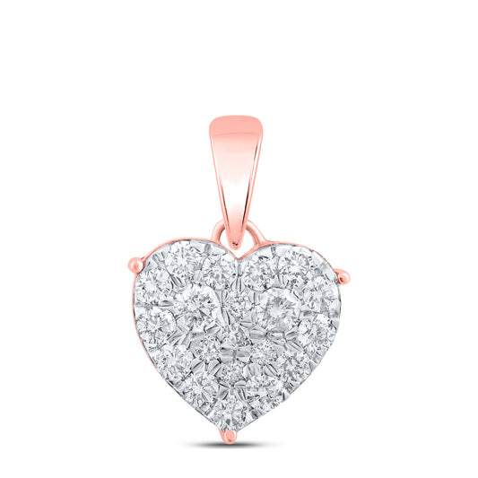 0.8 Ctw Natural Diamond Cluster Heart Pendant in 10k Rose Gold