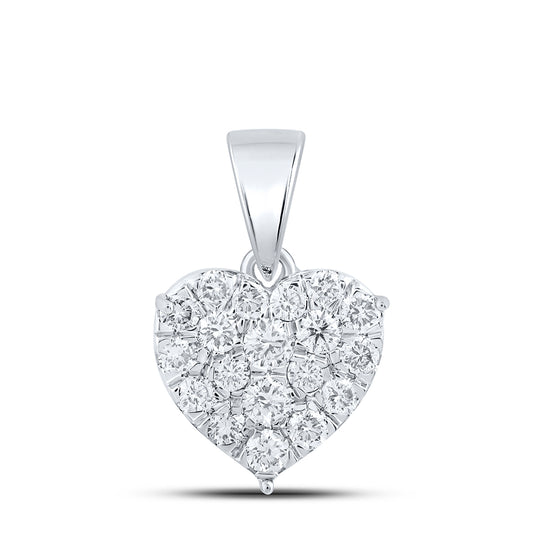 0.92 Ctw Natural Diamond Cluster Heart Pendant in 10k White Gold