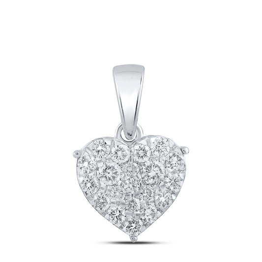 0.52 Ctw Natural Diamond Cluster Heart Pendant in 10k White Gold