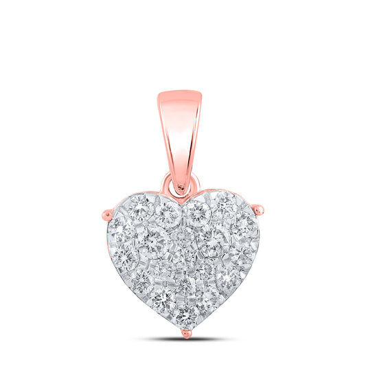 0.51 Ctw Natural Diamond Cluster Heart Pendant in 10k Rose Gold