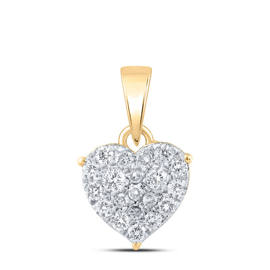 0.27 Ctw Natural Diamond Cluster Heart Gift Pendant in 10k Yellow Gold