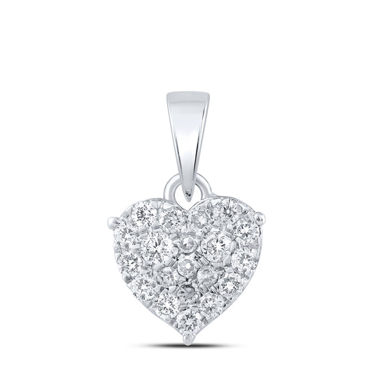0.27 Ctw Natural Diamond Cluster Heart Gift Pendant in 10k White Gold