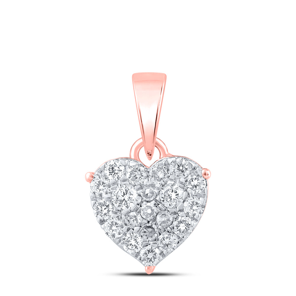 0.27 Ctw Natural Diamond Cluster Heart Gift Pendant in 10k Rose Gold