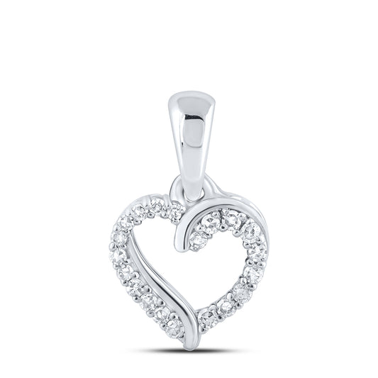 0.08 Ctw Natural Diamond Open Heart Pendant in 10k White Gold