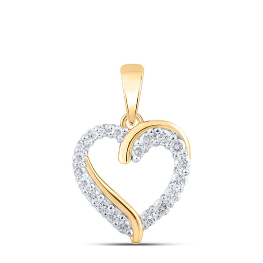 0.25 Ctw Natural Diamond Open Heart Gift Pendant in 10k Yellow Gold