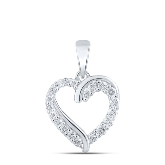 0.25 Ctw Natural Diamond Open Heart Gift Pendant in 10k White Gold