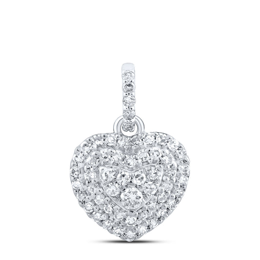 0.27 Ctw Natural Diamond Cluster Heart Pendant in 10k White Gold