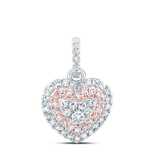 0.28 Ctw Natural Diamond Cluster Heart Pendant in 10k Two-tone Gold