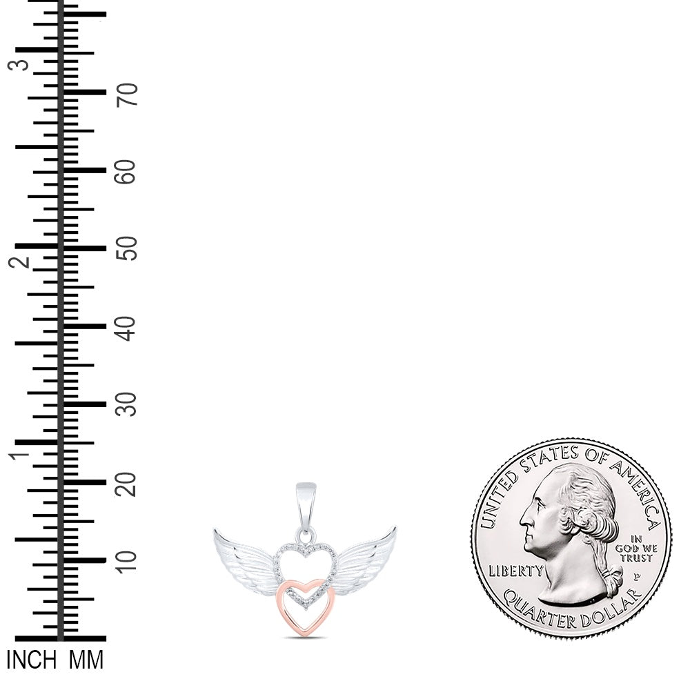 0.06 Ctw Natural Diamond Double Heart Wings Pendant in Sterling Silver