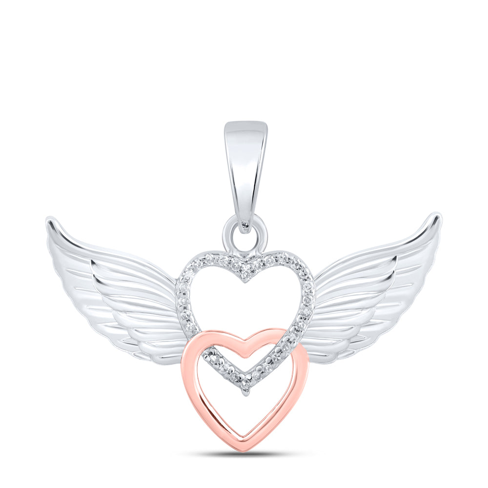 0.06 Ctw Natural Diamond Double Heart Wings Pendant in Sterling Silver
