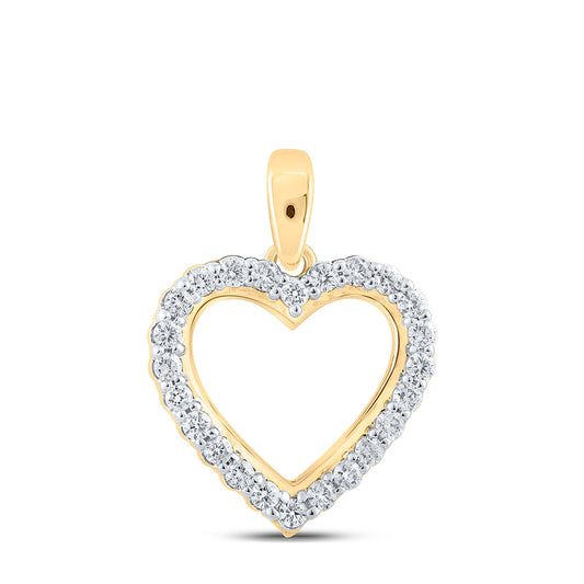 0.23 Ctw Natural Diamond Open Heart Pendant in 10k Yellow Gold