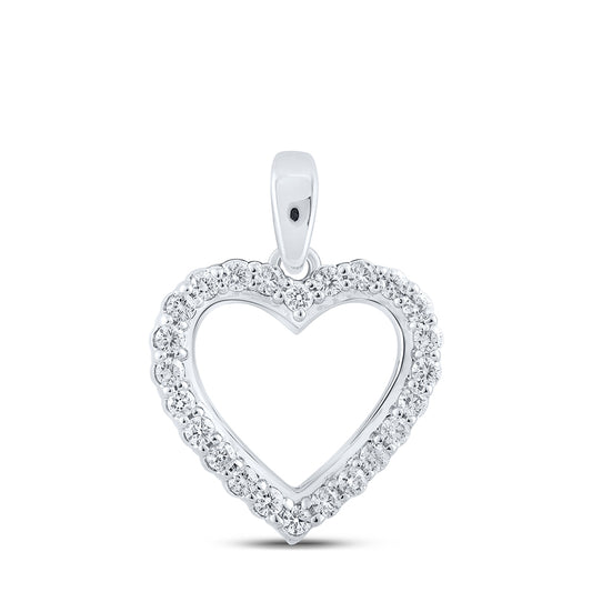 0.25 Ctw Natural Diamond Open Heart Pendant in 10k White Gold