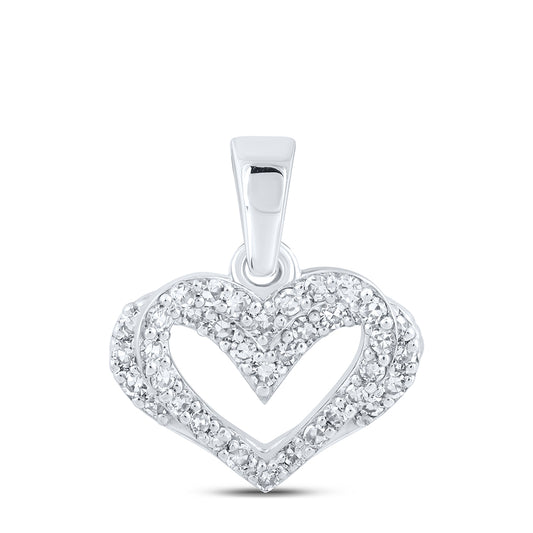 0.25 Ctw Natural Diamond Open Heart Pendant in 10k White Gold