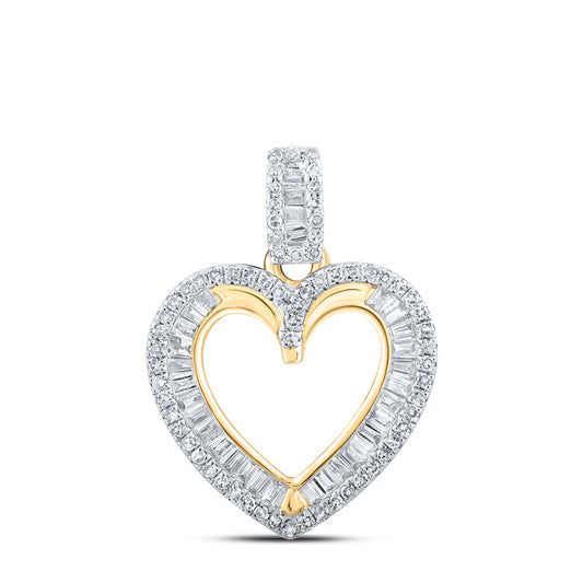 0.37 Ctw Natural Diamond Open Heart Pendant in 10k Yellow Gold