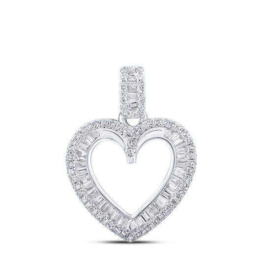 0.37 Ctw Natural Diamond Open Heart Pendant in 10k White Gold