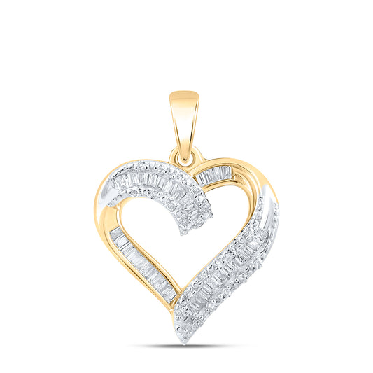0.24 Ctw Natural Diamond Open Heart Gift Pendant in 10k Yellow Gold