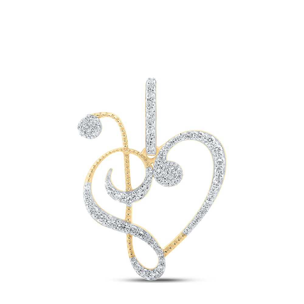 0.33 Ctw Natural Diamond Heart Musical Note Pendant in 10k Yellow Gold