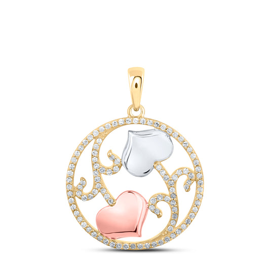 0.3 Ctw Natural Diamond Round Double Heart Pendant in 10k Yellow Gold
