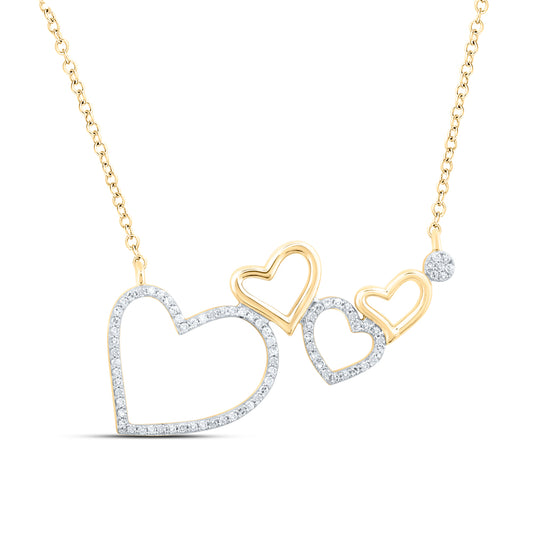 0.17 Ctw Natural Diamond Four Open Heart Pendant in 10k Yellow Gold