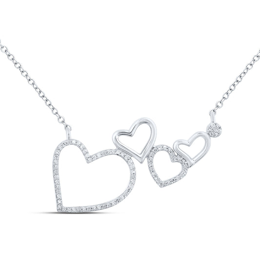 0.17 Ctw Natural Diamond Four Open Heart Pendant in 10k White Gold